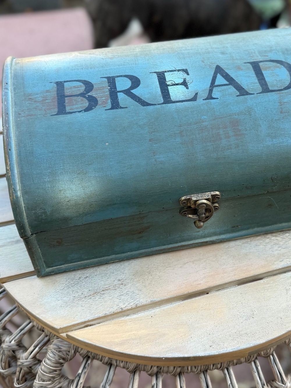 Vintage Teal Bread Box with Brass Latch